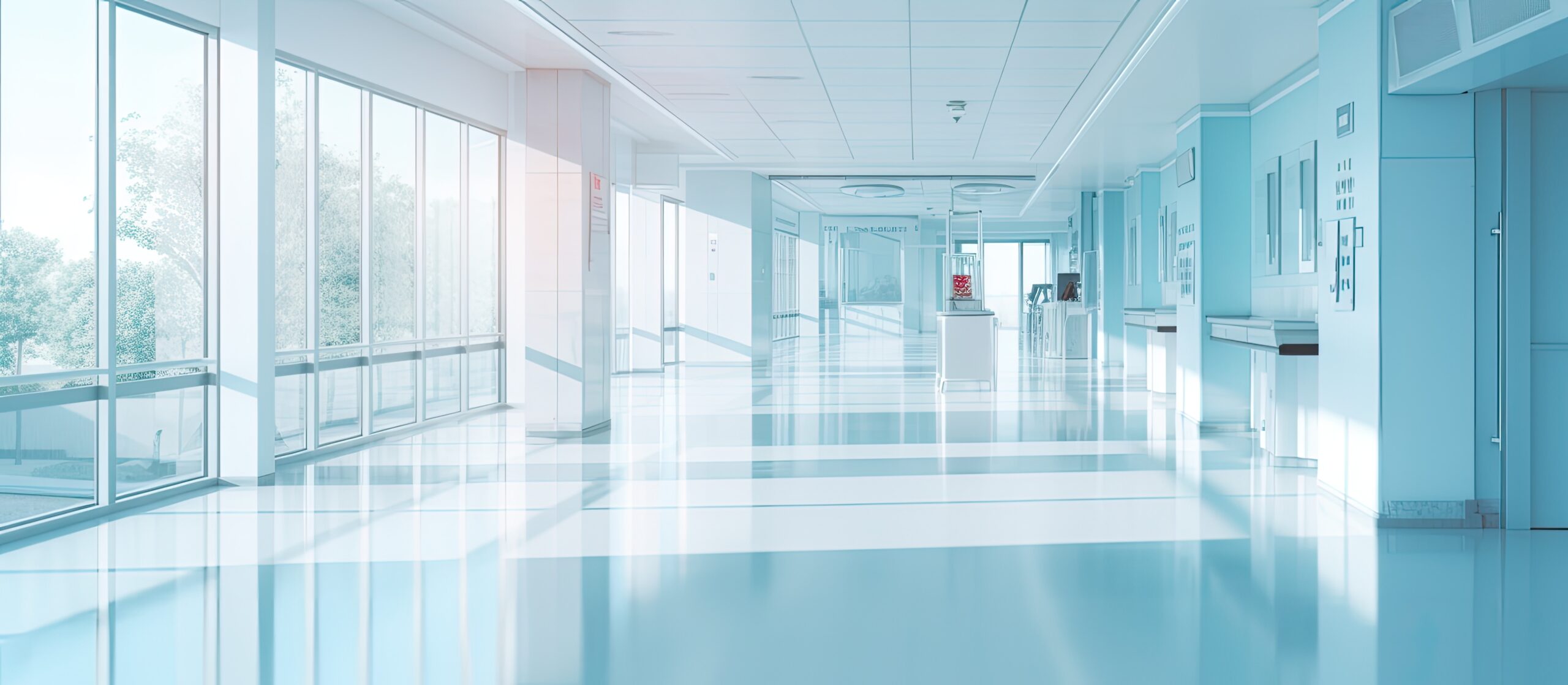 blurry hospital corridor with a luxurious and abstract design. The interior of the clinic is