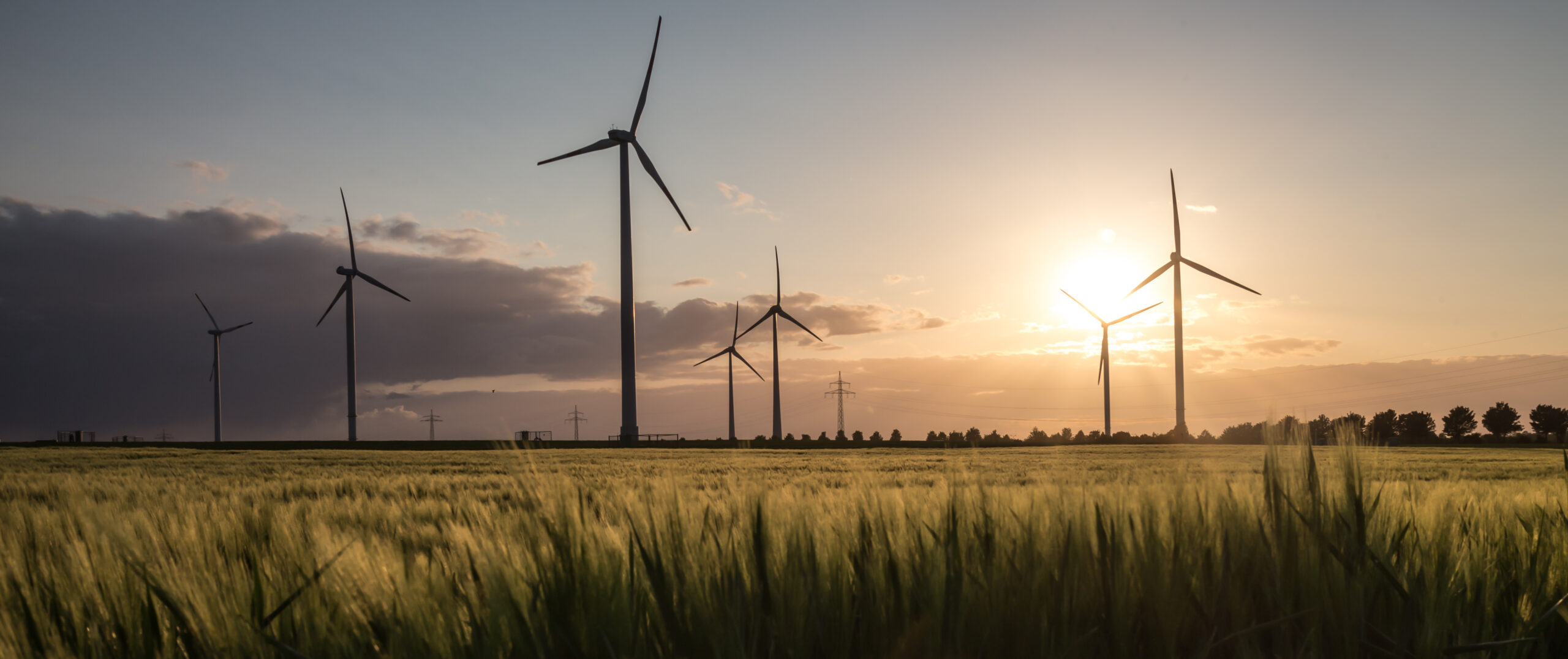wind turbine farm sundown