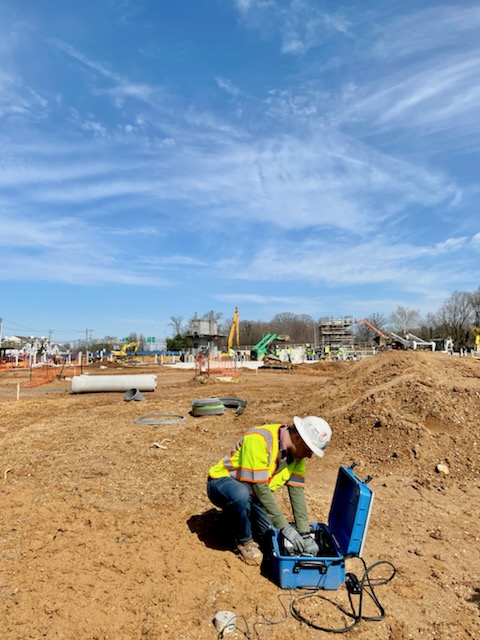 ECS engineer setting up testing equipment