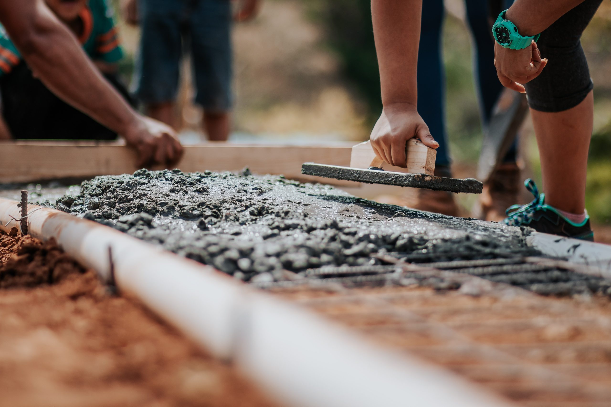 laying down cement blocks