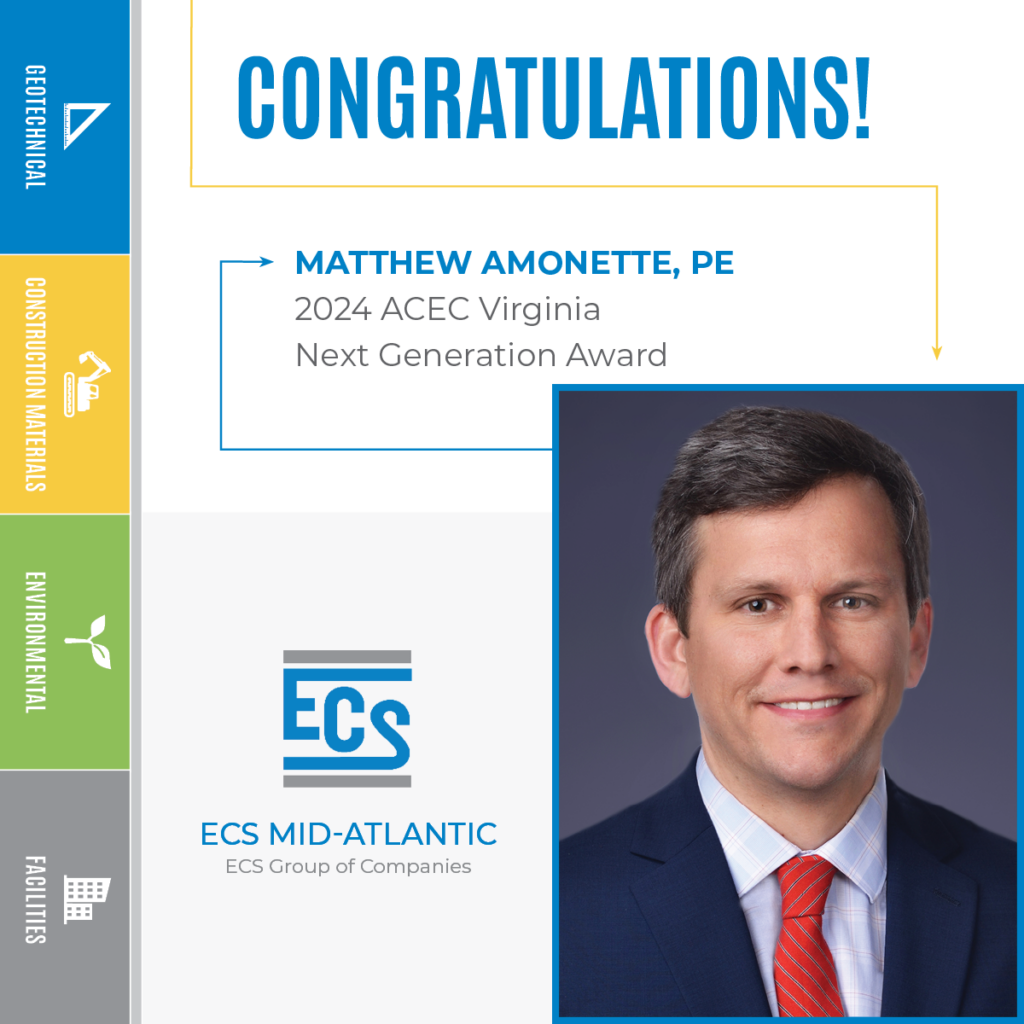Square graphic with a headshot of Matt Amonette in the lower right corner and ECS logo with Matt's award title.