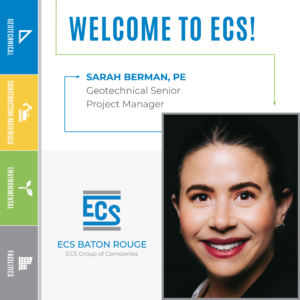 Square graphic with a headshot of Sarah Berman in the lower right corner and ECS logo with Sarah's new title.