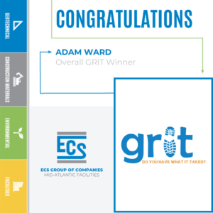 Square graphic with a GRIT logo in the lower right corner and ECS logo with Adam's Award.