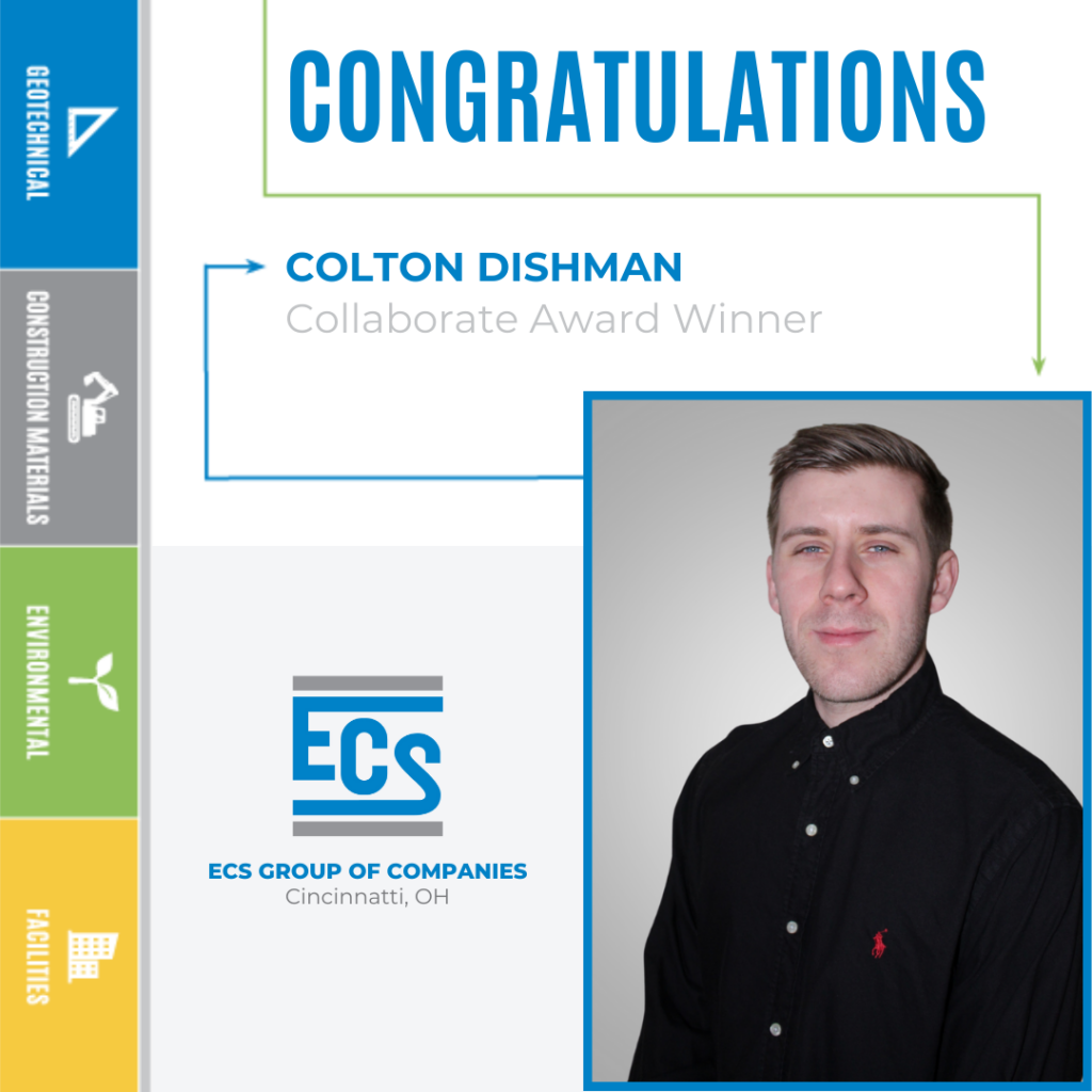 Square graphic with a headshot of Colton Dishman in the lower right corner and ECS logo with Colton's new title.