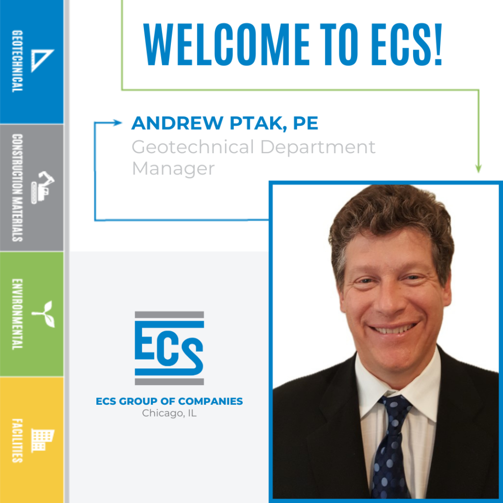 Square graphic with a headshot of Drew Ptak in the lower right corner and ECS logo with Drew's title.