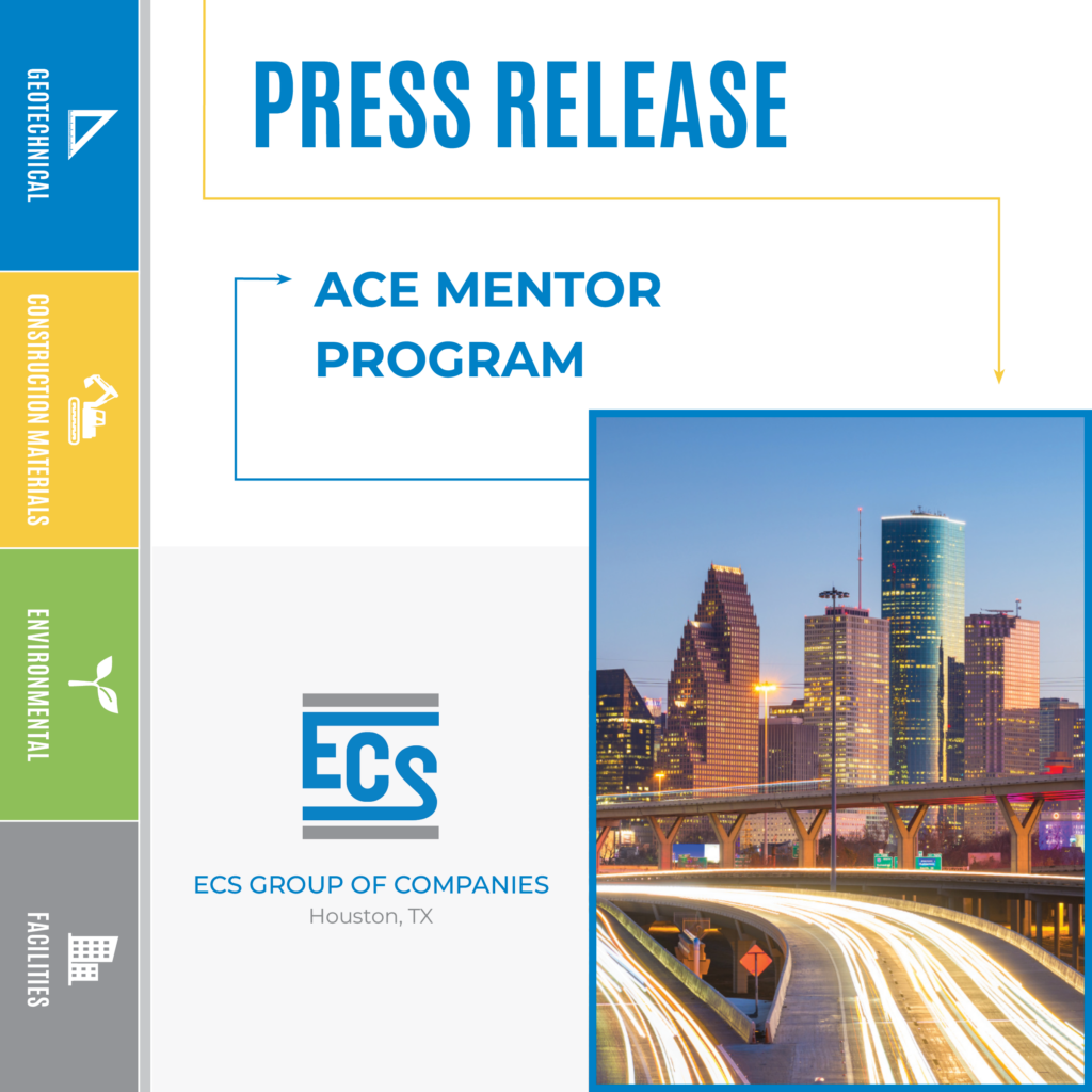 Square graphic with a Houston skyline in the lower right corner and ECS logo.