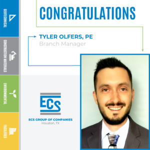 Square graphic with a headshot of Tyler Olfers in the lower right corner and ECS logo with Tyler's title.