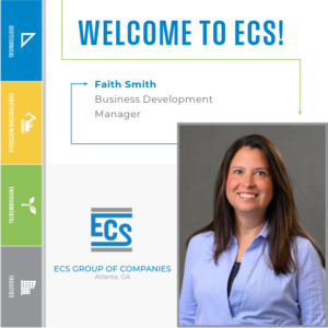 Square graphic with a headshot of Faith Smith in the lower right corner and ECS logo with Faith's title.