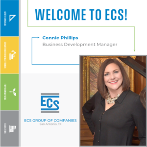 Square graphic with a headshot of Connie Phillips in the lower right corner and ECS logo with Connie's title.
