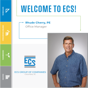 Square graphic with a headshot of Rhude Cherry in the lower right corner and ECS logo with Rhude's title.