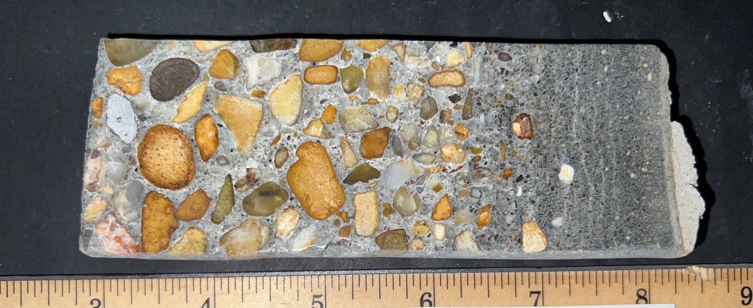 Cross-section view of building materials from ECS materials science lab.