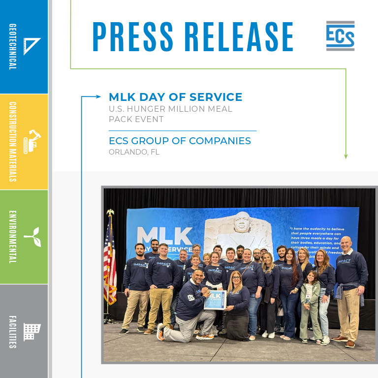 Square graphic with people standing in front of of an MLK sign in the lower right corner for the MLK Day of Service Event.