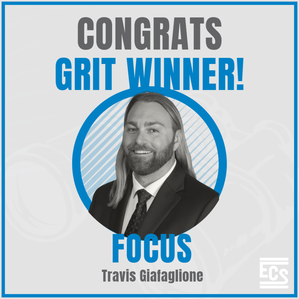 Grey background with circle headshot of Travis Giafaglione