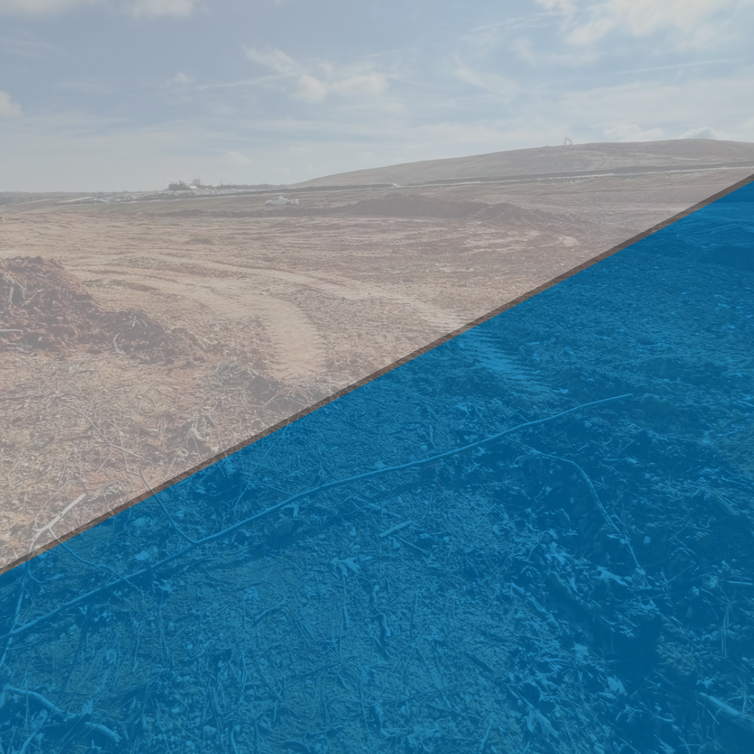 Landfill photo with blue triangle overlay.