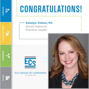 Congratulations Graphic for Peter Nabhan Promotion. with ECS Logo in the bottom center and Katelyn Vieten Headshot in the bottom right.