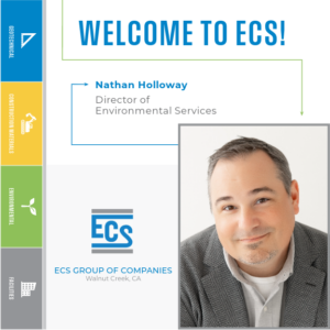Congratulations Graphic for Peter Nabhan Promotion. with ECS Logo in the bottom center and Nathan Holloway Headshot in the bottom right.