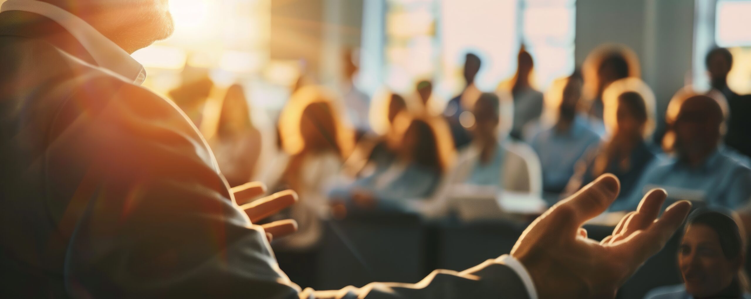 Speaker's hands during a training session in a business office.
