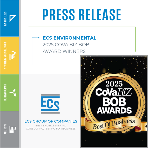 ECS Press Release Graphic with the 2025 CoVa BIZ BoB Best of Business Award Logo in the bottom right corner.