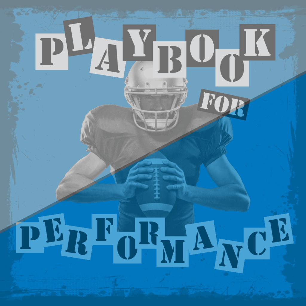 Split-tone graphic of a football player holding a ball with text “Playbook for Performance,” illustrating parallels between AEC engineering projects and football planning.