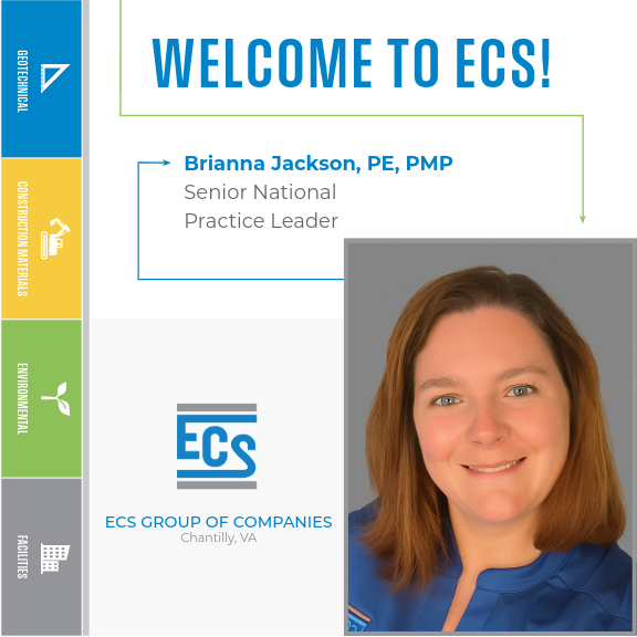 White background with blue text saying "Welcome to ECS!" and a headshot of Brianna Jackson.