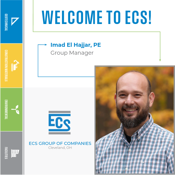 Welcome Graphic for Imad El Hajjar joining the firm. with ECS Logo in the bottom center and Robert's Headshot in the bottom right.