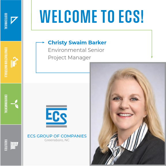 Welcome Graphic for Christy Barker. with ECS Logo in the bottom center and Christy Barker's Headshot in the bottom right.