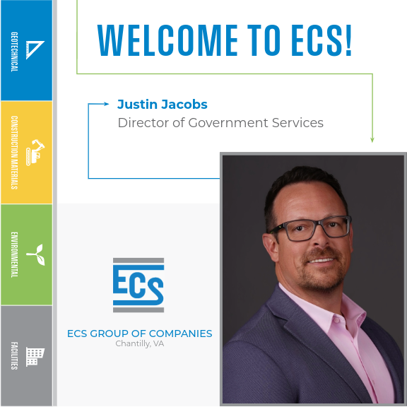 Welcome Graphic for Justin Jacobs. with ECS Logo in the bottom center and Justin Jacobs' Headshot in the bottom right.