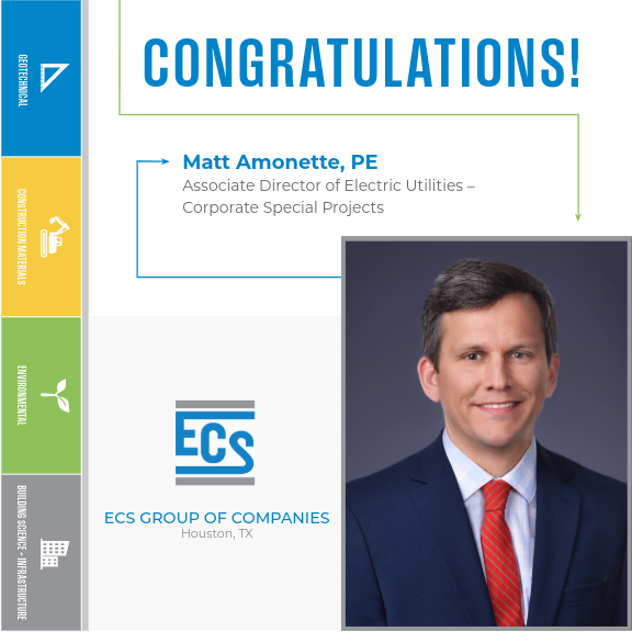 Congratulations Graphic for Matt Amonette's Promotion. with ECS Logo in the bottom center and Matt Amonette's Headshot in the bottom right.