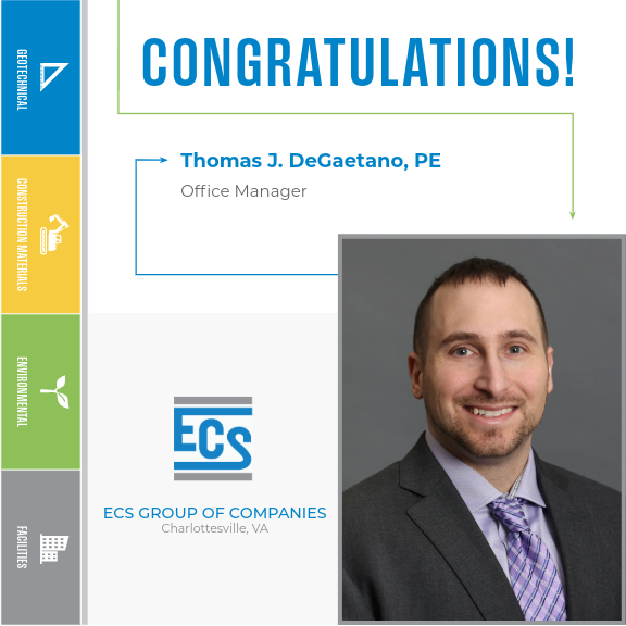 Congratulations Graphic for Thomas DaGaetano Promotion. with ECS Logo in the bottom center and Thomas DaGaetano's Headshot in the bottom right.