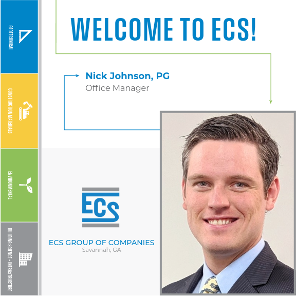 Welcome Graphic for Nick Johnson. with ECS Logo in the bottom center and Nick Johnson's Headshot in the bottom right.